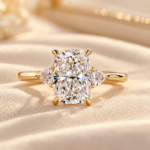 Elongated Cushion and Trillion Lab Grown Diamond Ring, Three Stone Engagement Ring, Cathedral Setting Ring, Lab Created Diamond Wedding Ring