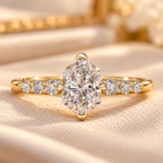 1 Ct Marquise Lab Diamond Engagement Ring, Tapered Pave Wedding Band, IGI Certified Ring, Promise gift