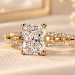 Radiant Lab Grown Diamond Ring, Split Shank Hidden Halo Engagement Ring, Cathedral Setting, IGI Certified Diamond Wedding Ring for Women