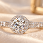 0.75Ct Round Lab Diamond Halo Ring, Split Shank Cathedral Setting, Pave Wedding Ring, Bridesmaid Jewelry, Gift For Her