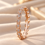 Nature Inspired Flower Wedding Ring, Round Cut Lab Grown Diamond Eternity Band, Unique Anniversary Gift for Her, Comfort-Fit Daily Wear Ring