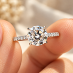 Round Moissanite Pave Engagement Ring in Cathedral Setting, Classic 4 Claw Prong Set Moissanite Wedding Ring, Anniversary Ring for Women