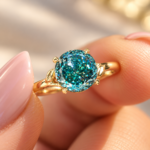 Cyan Blue Portuguese Cut Moissanite Ring, Leaf Design Solitaire Ring, Art Deco Wedding Ring, Four Claw Prongs, Anniversary Ring For Women