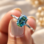 Greenish Blue Oval Moissanite Solitaire Engagement Ring, Comfort Fit Wedding Ring for Daily Wear, Promise Ring for Her, Anniversary Gifts