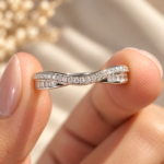 Baguette and Round Moissanite Curvy Wedding Band, Matching Stackable Band for Engagement Ring, Half Eternity Band for Her, Anniversary Gifts