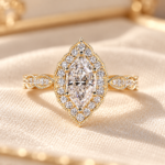 Vintage Halo Engagement Ring in Dutch Marquise Lab Grown Diamond, Milgrain Set Marquise Outline Pave Wedding Ring, Anniversary Gifts for Her